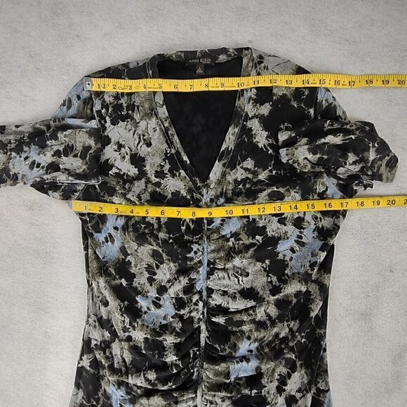 Anne Klein Women's 100% Silk Black Blue Olive Green Long Sleeve Blouse Size L - Picture 7 of 13